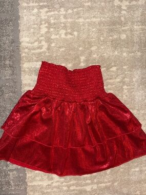 Shimmery Red Tiered Smocked-Waist Girls Skirt